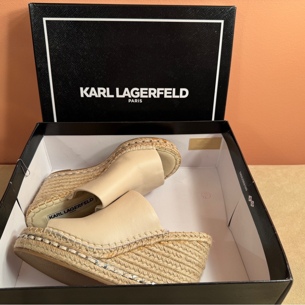 Karl Lagerfeld Beige Espadrille Wedges